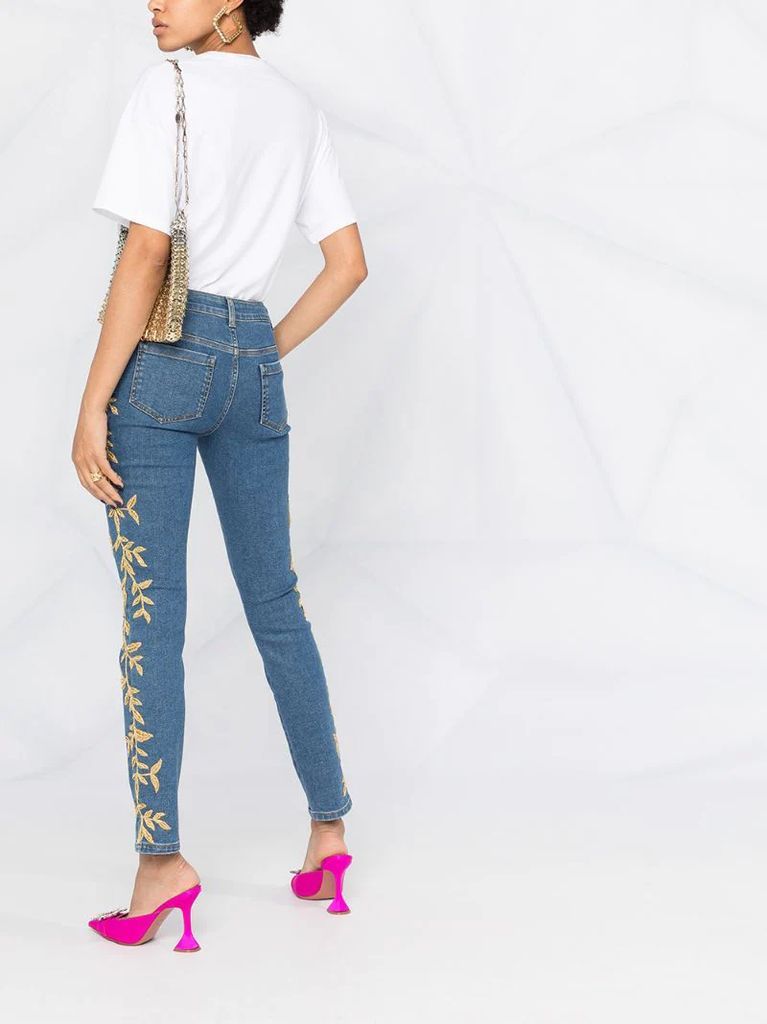 brocade-detail skinny jeans