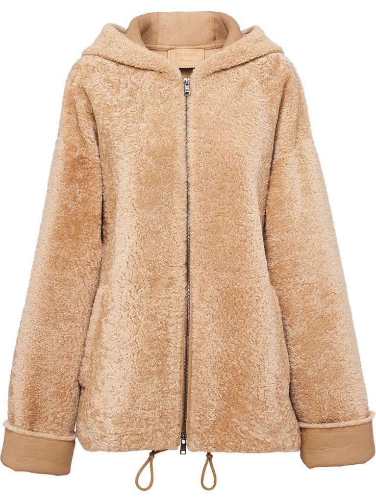 shearling-fur front-zip jacket