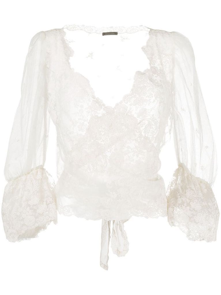 lace wrap-around silk blouse