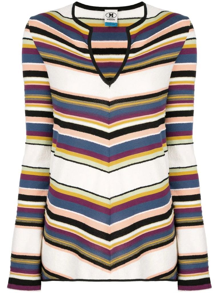 striped V-neck jumper