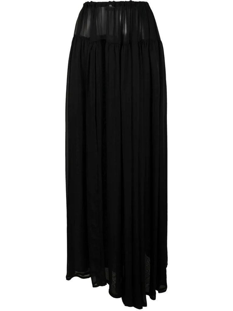 full-length semi-sheer silk skirt