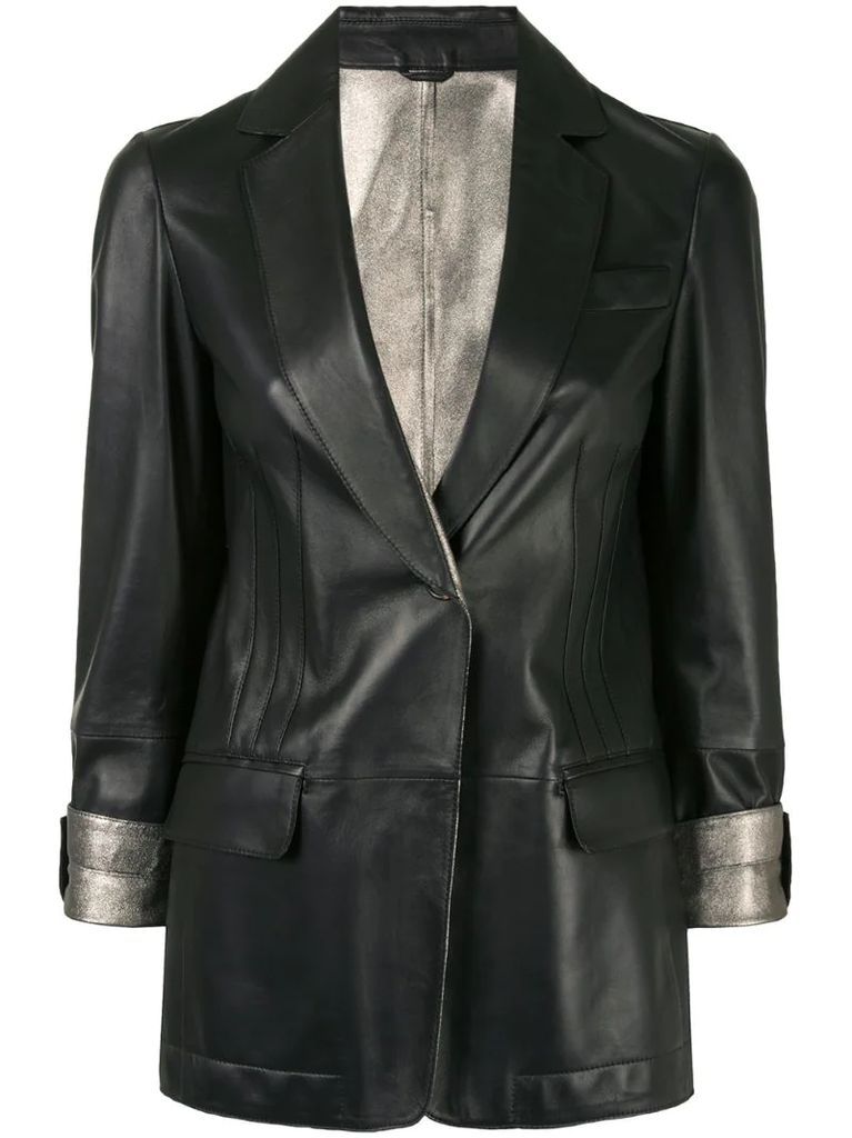 lamé-detail leather blazer