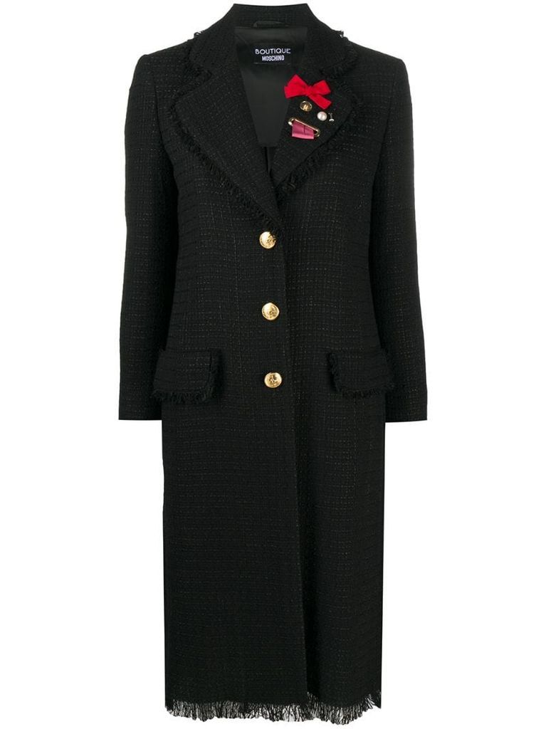 brooche detail tweed coat