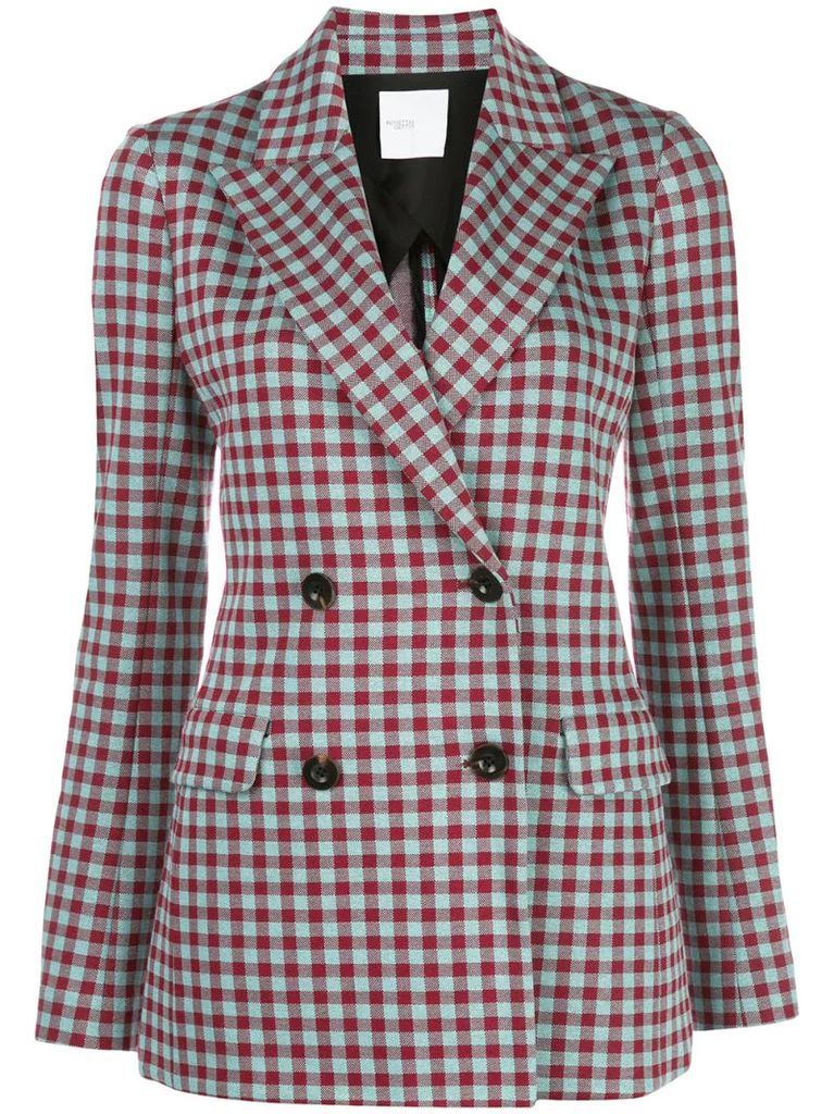gingham double-breasted blazer