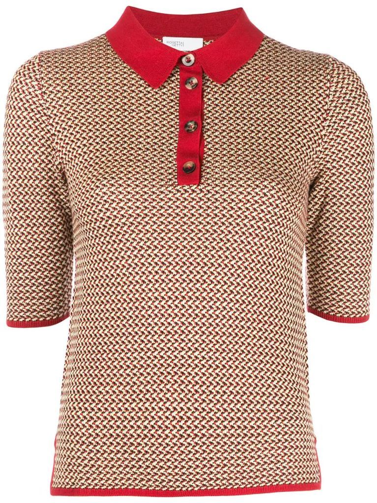 zig-zag knit polo shirt