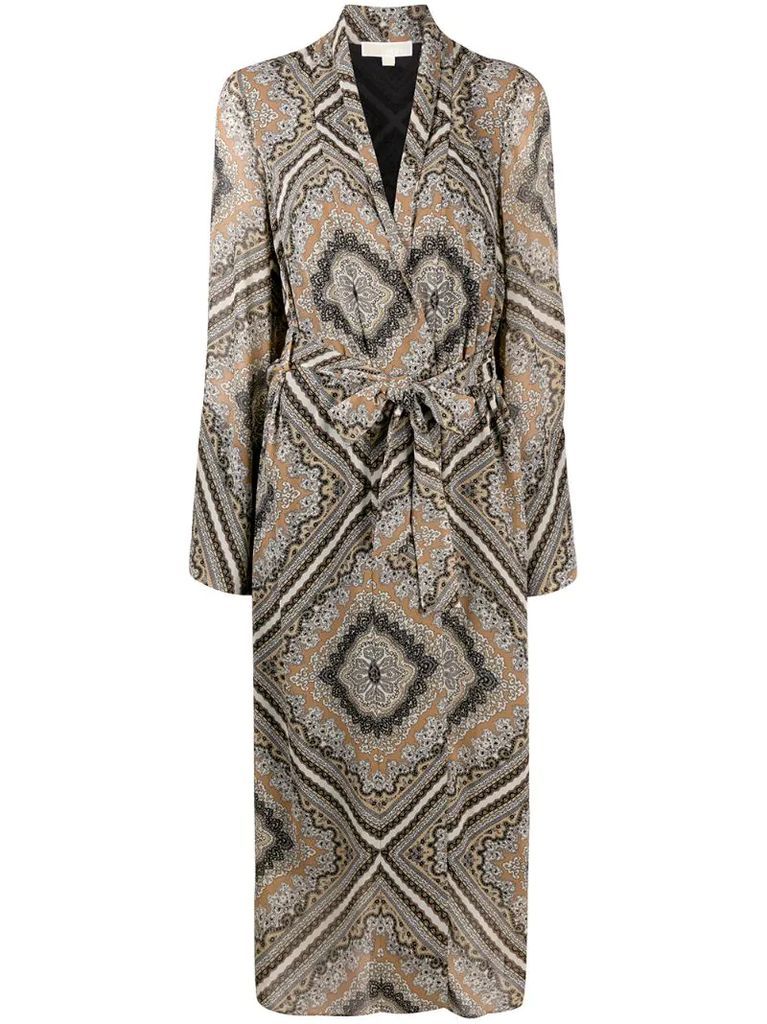 paisley-print belted coat