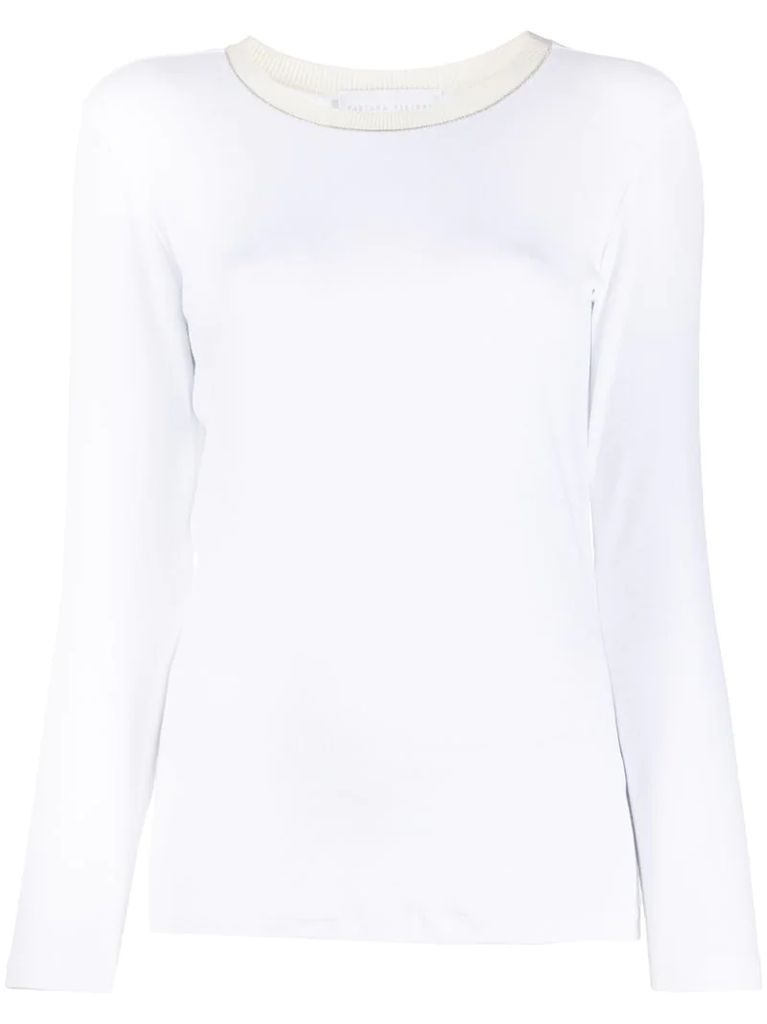 bead-trimmed long sleeved top