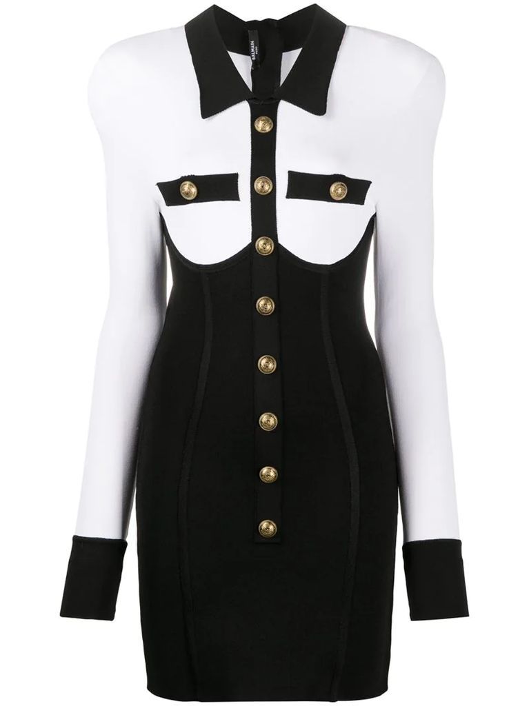 buttoned two-tone corset dress