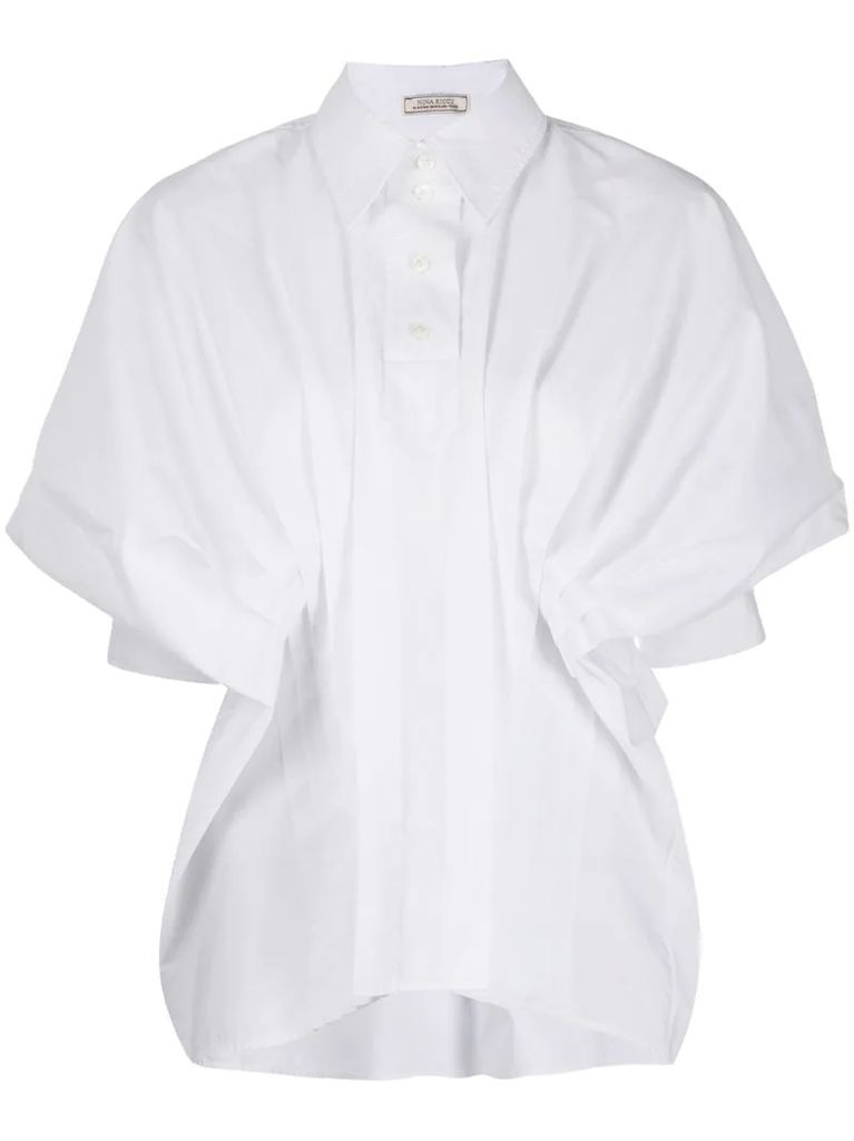 puff-sleeve pleated shirt