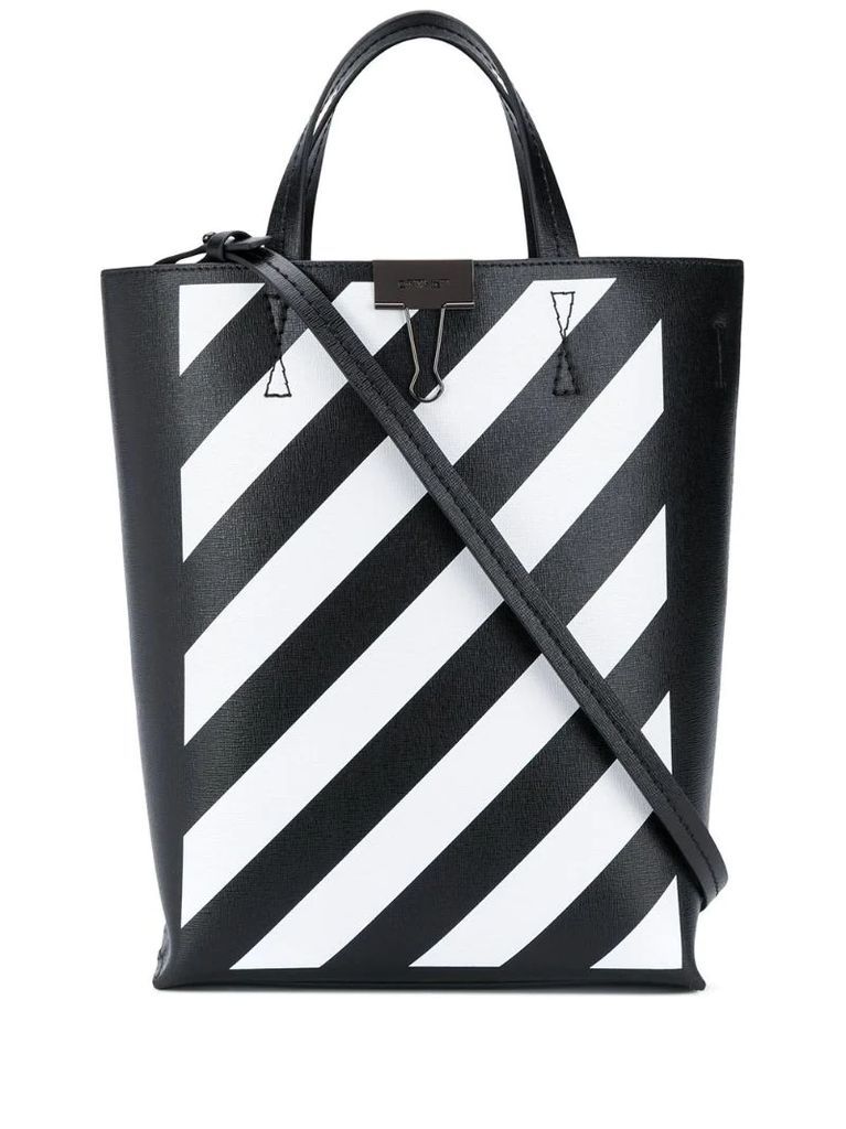 diagonal stripe leather tote bag