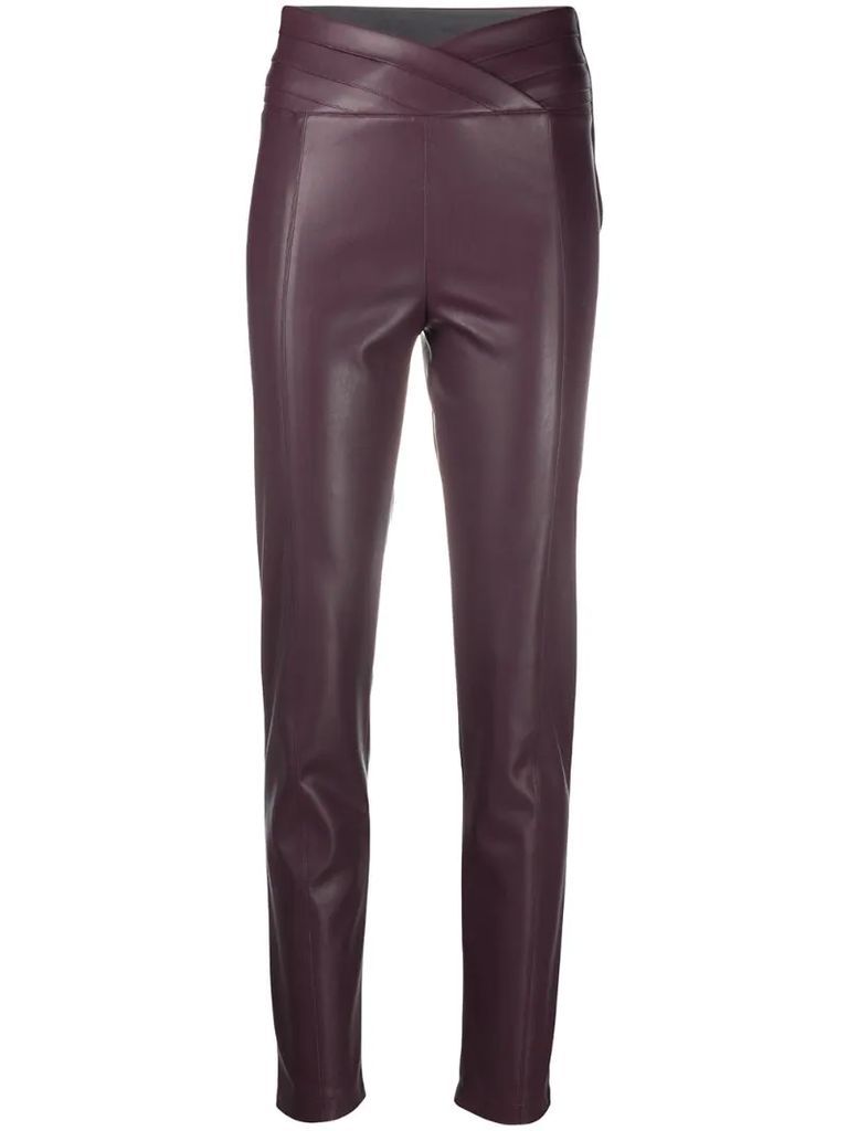 leather-effect high-waist trousers