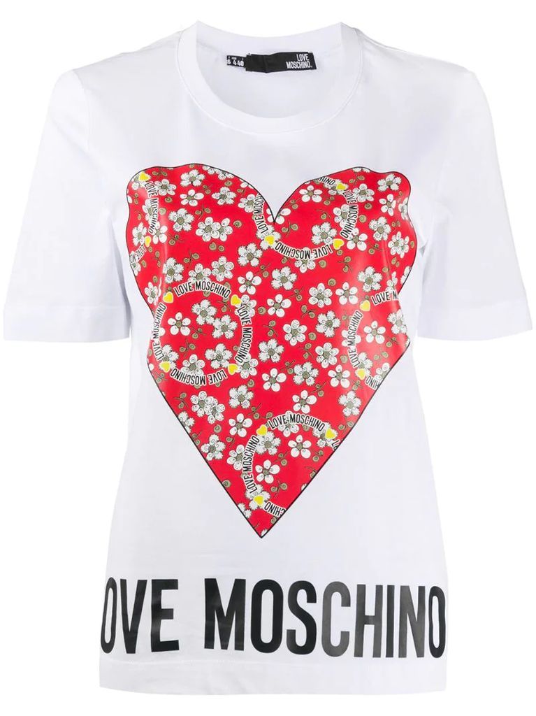 floral heart logo print T-shirt