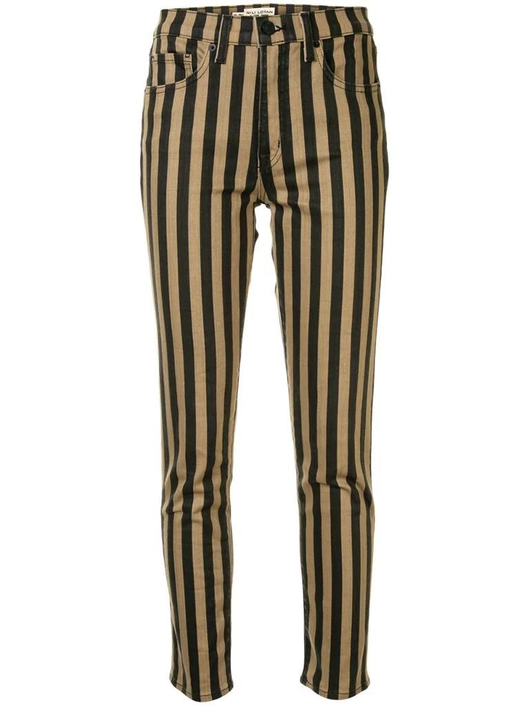 striped print trousers