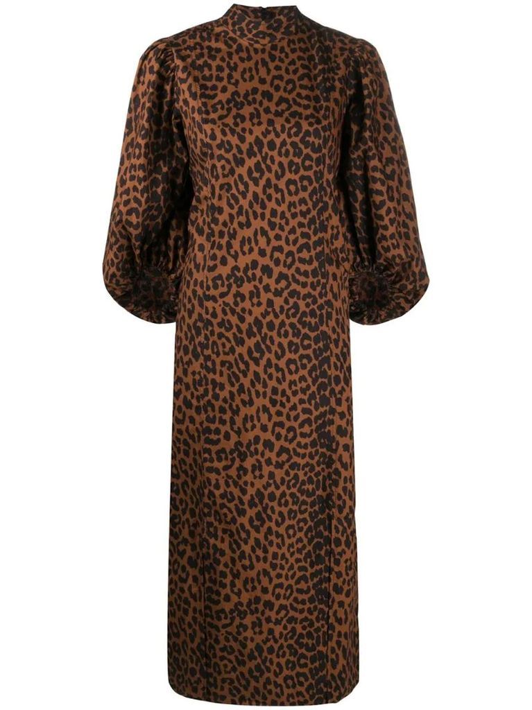 pouf-sleeve leopard-print dress