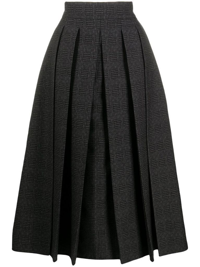 check-pattern pleated full skirt