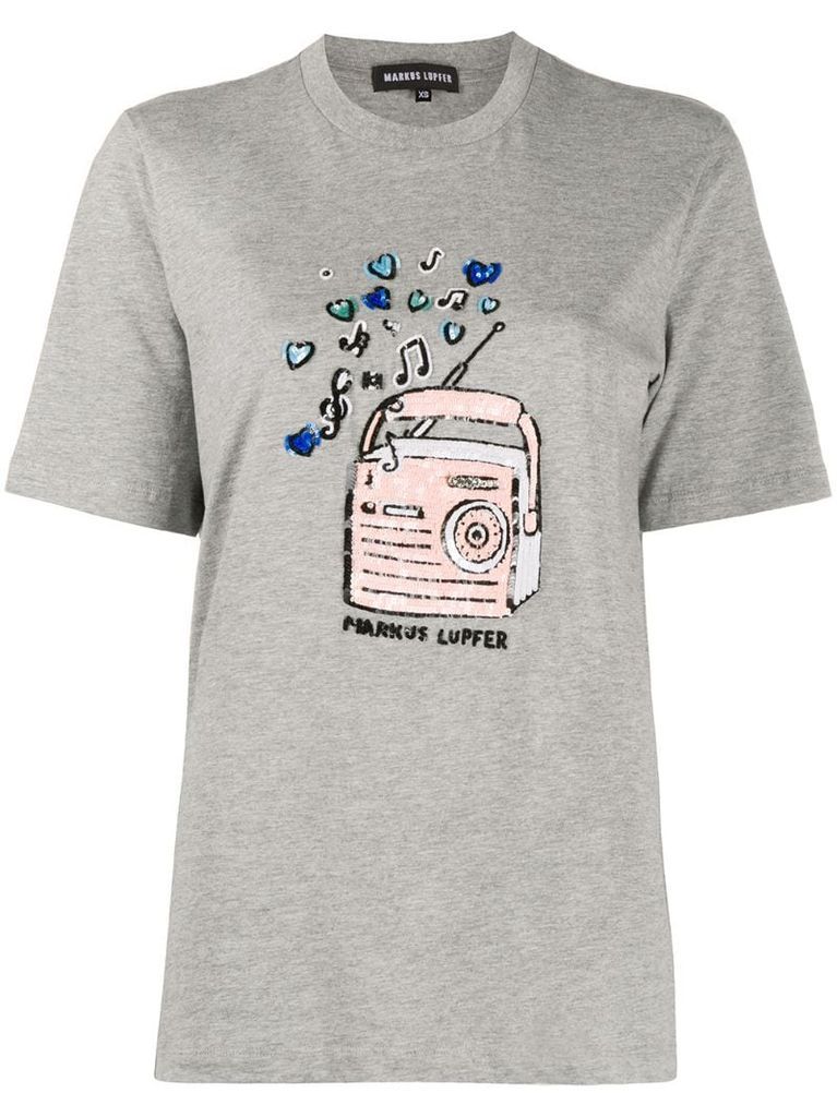 sequin-embellished print T-shirt