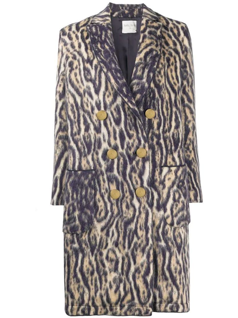 tiger print double-breasted coat