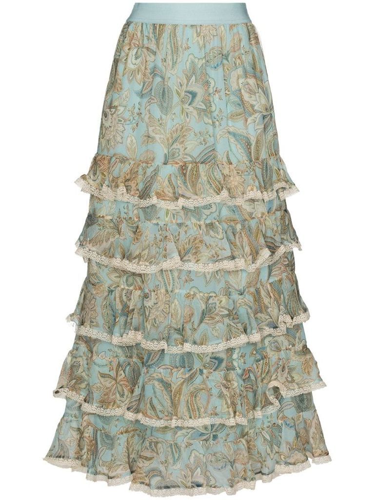 Ladybeetle paisley-print tiered skirt