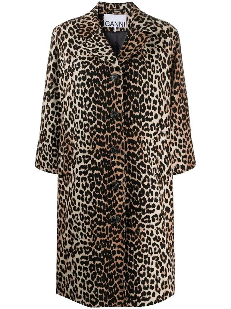 leopard-print linen-blend coat