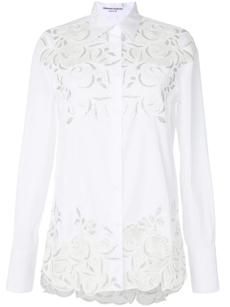 floral embroidered longline shirt