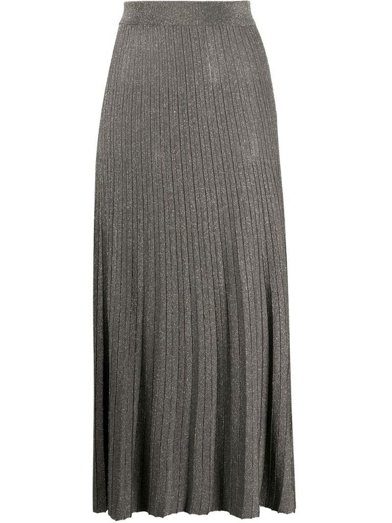 metallic knitted midi skirt
