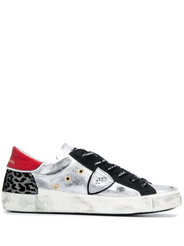 metallic flat low top sneakers