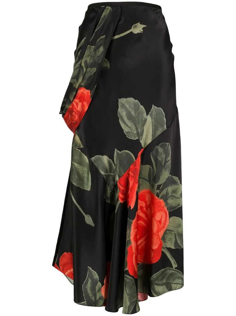 draped floral long skirt
