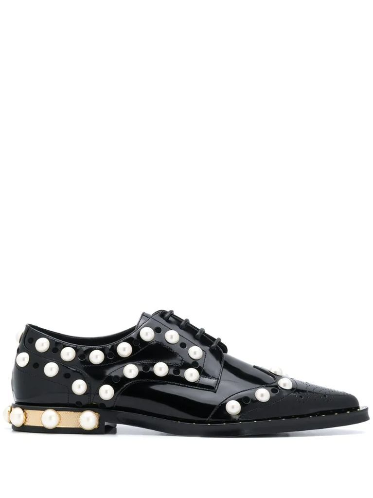embellished perforated lace-up shoes