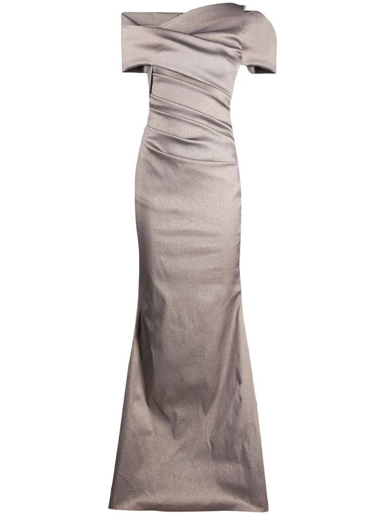 one-shoulder metallic dress