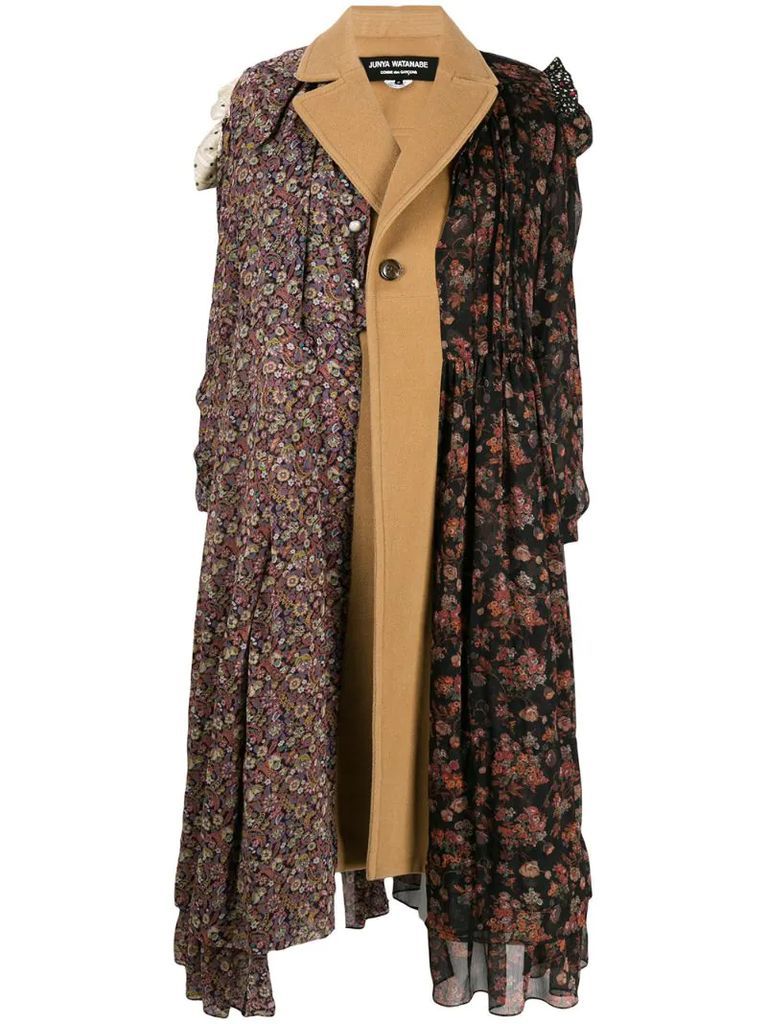 floral panel single-breasted coat