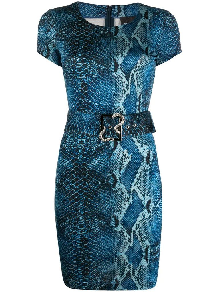 python-print belted dress