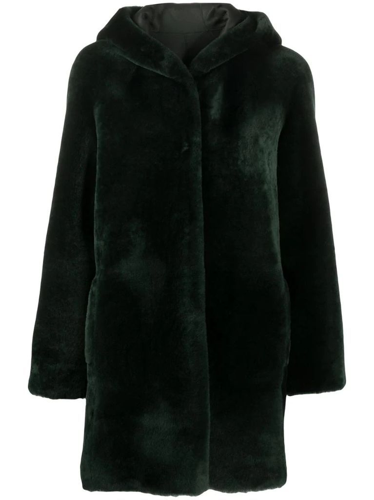 hooded faux fur coat