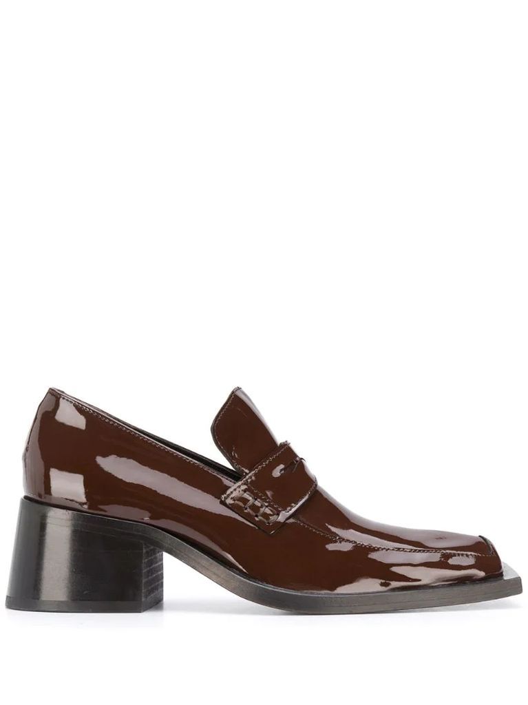 block heel patent leather loafers