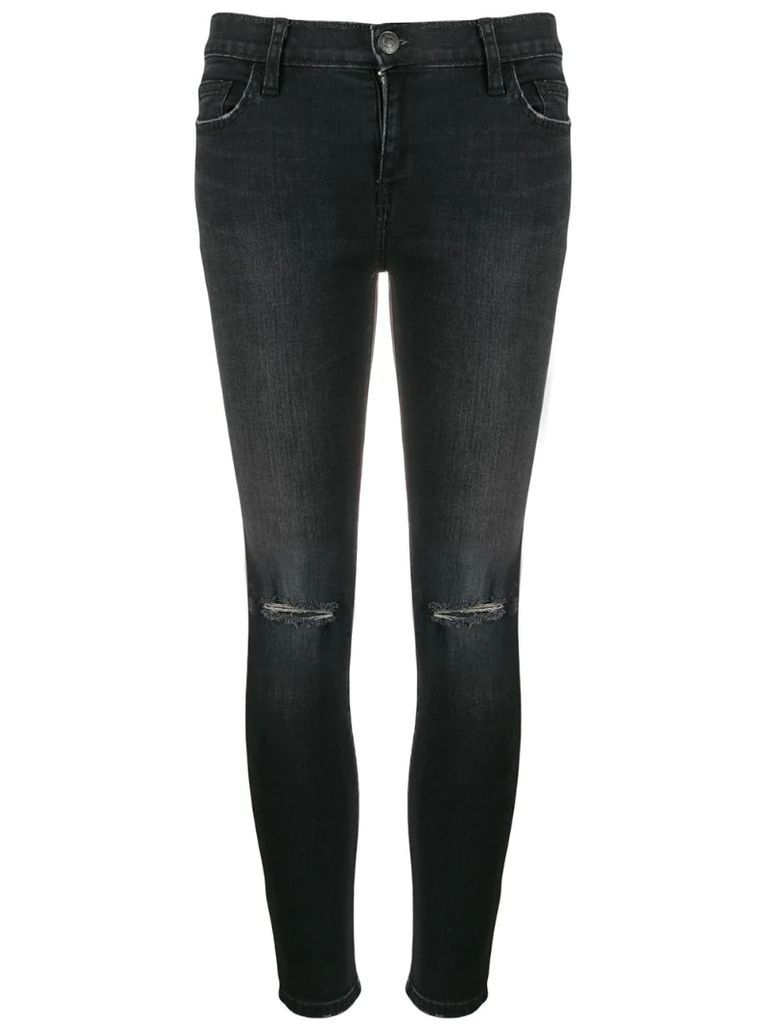 mid-rise skinny distressed jeans