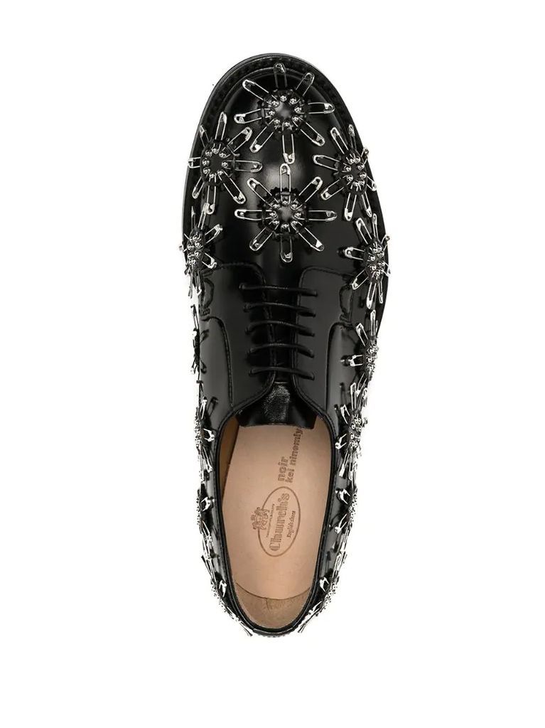 safety pin-embellished Oxford shoes