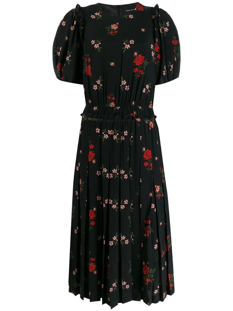 pleated floral-print dress