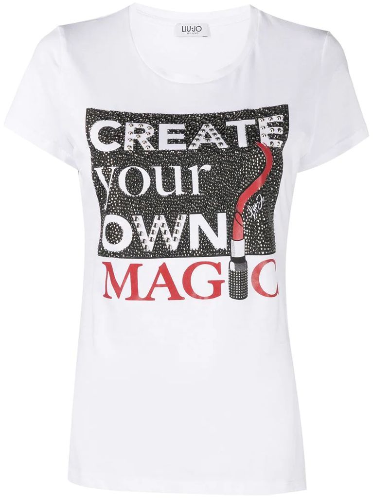 slogan-print stud-embellished t-shirt