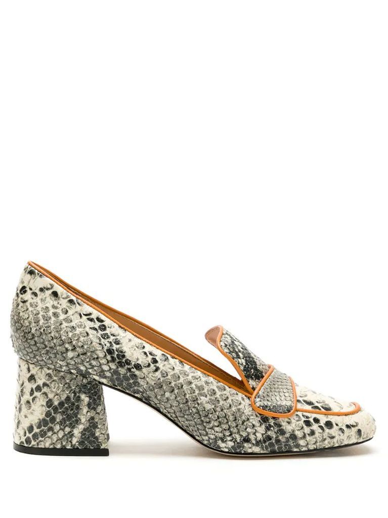 block heels snakeskin loafers