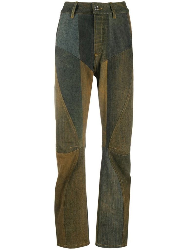 high-rise patchwork trousers