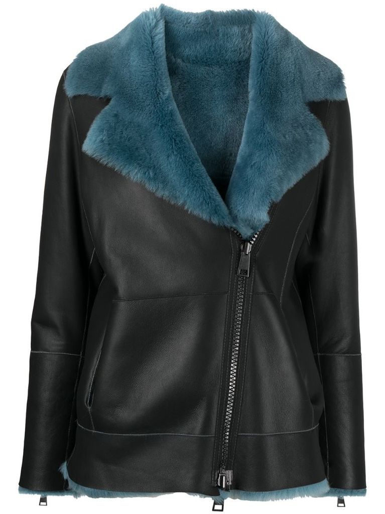 shearling-trimmed leather jacket