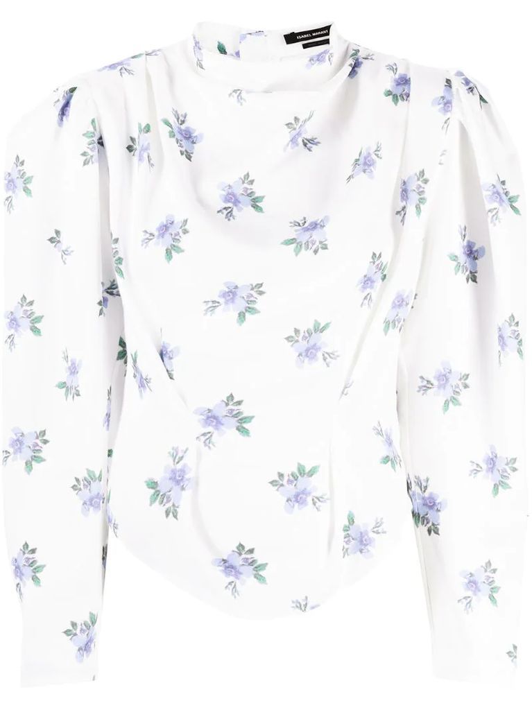 floral-print draped blouse