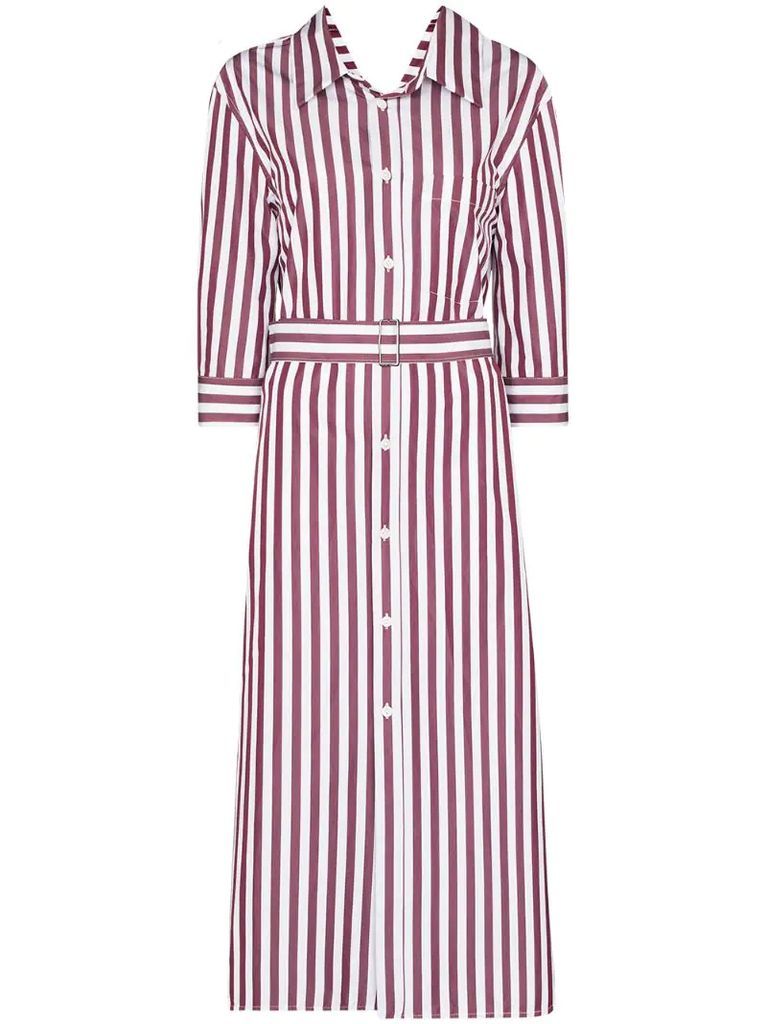 stripe-pattern midi shirt dress