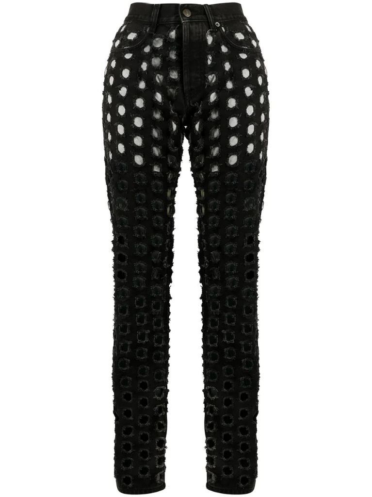 perforated slim-fit jeans