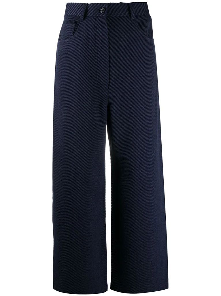 flared high-waisted twill trousers