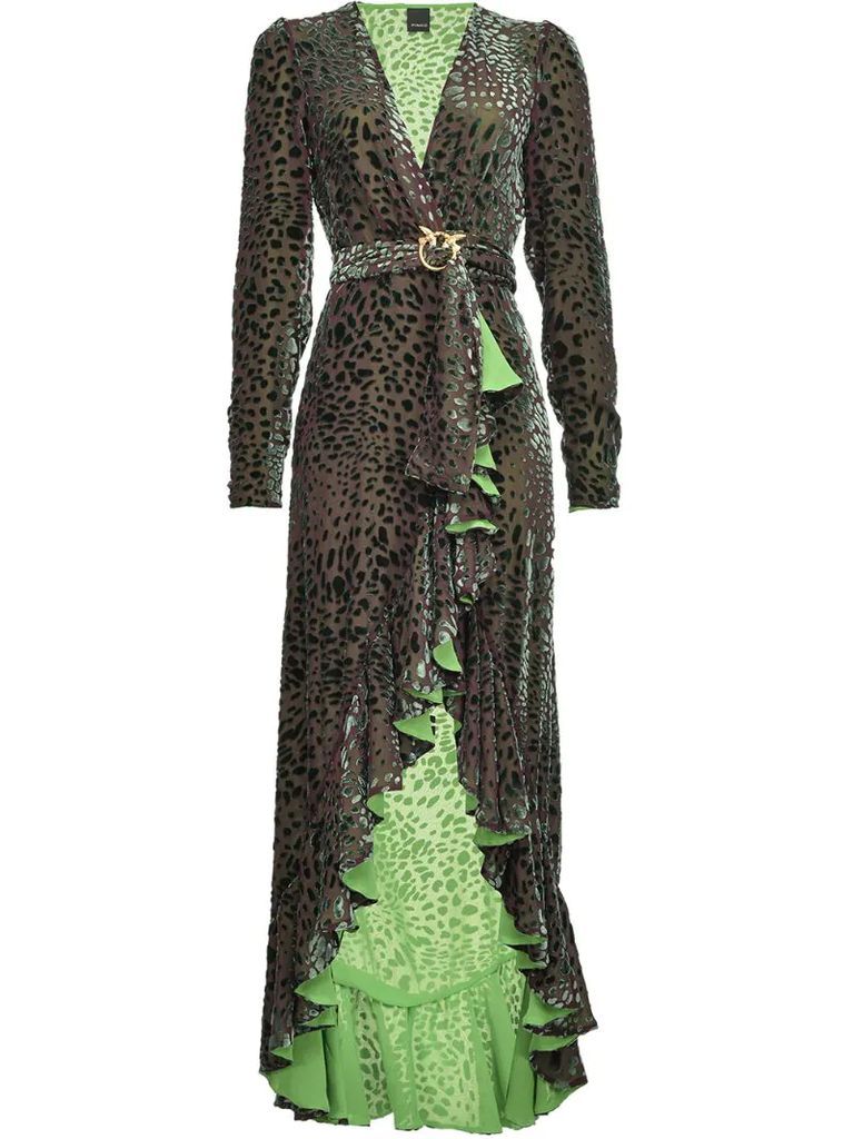leopard pattern belted evening dress