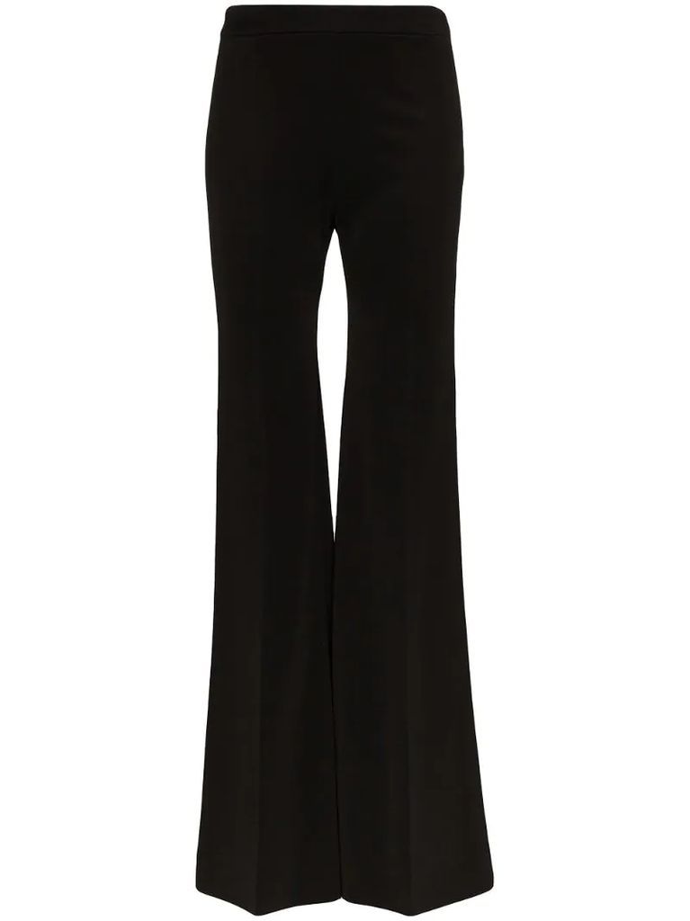 high-waisted flared trousers