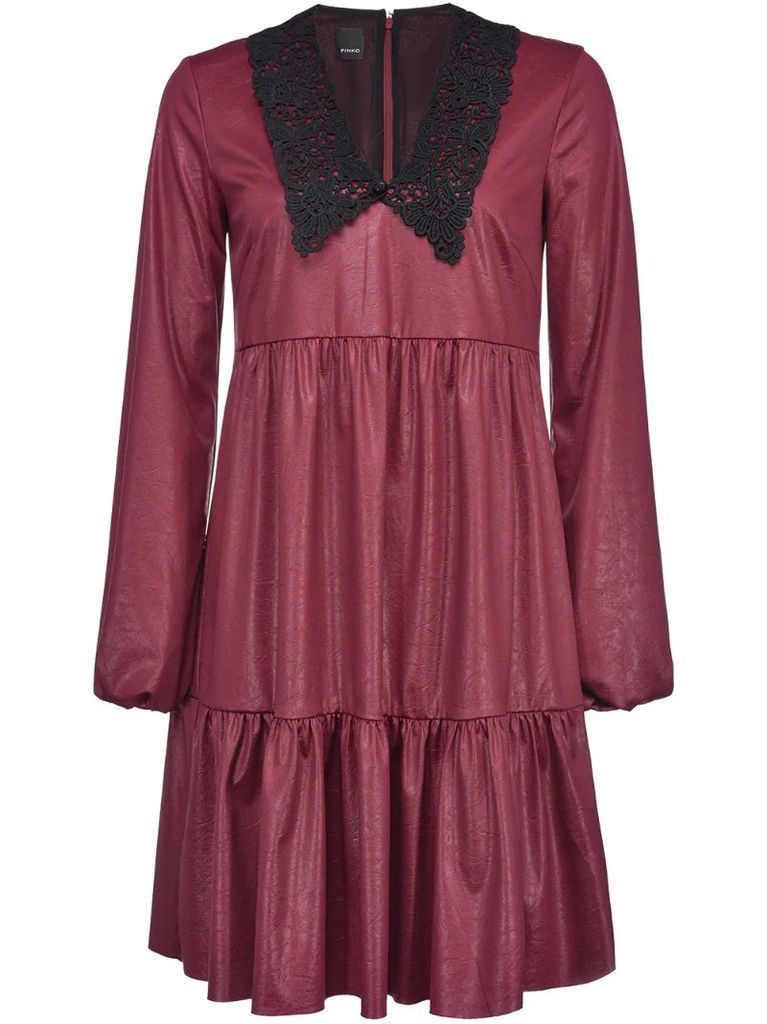 leather-effect lace-collar dress