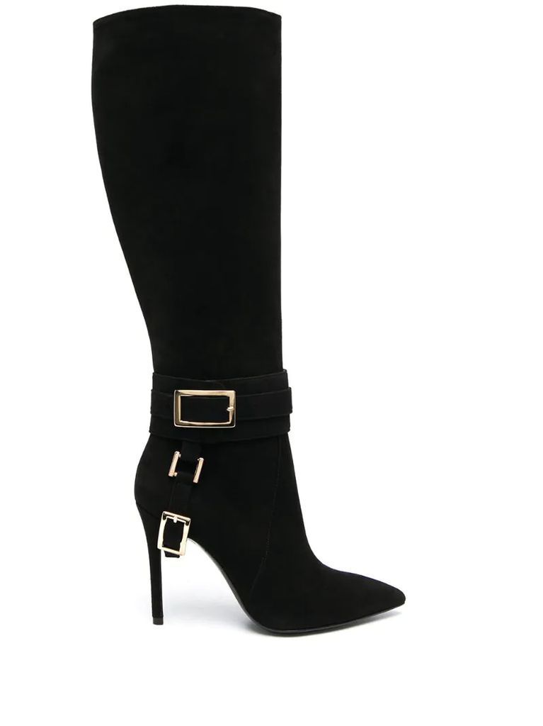 buckled knee-high boots