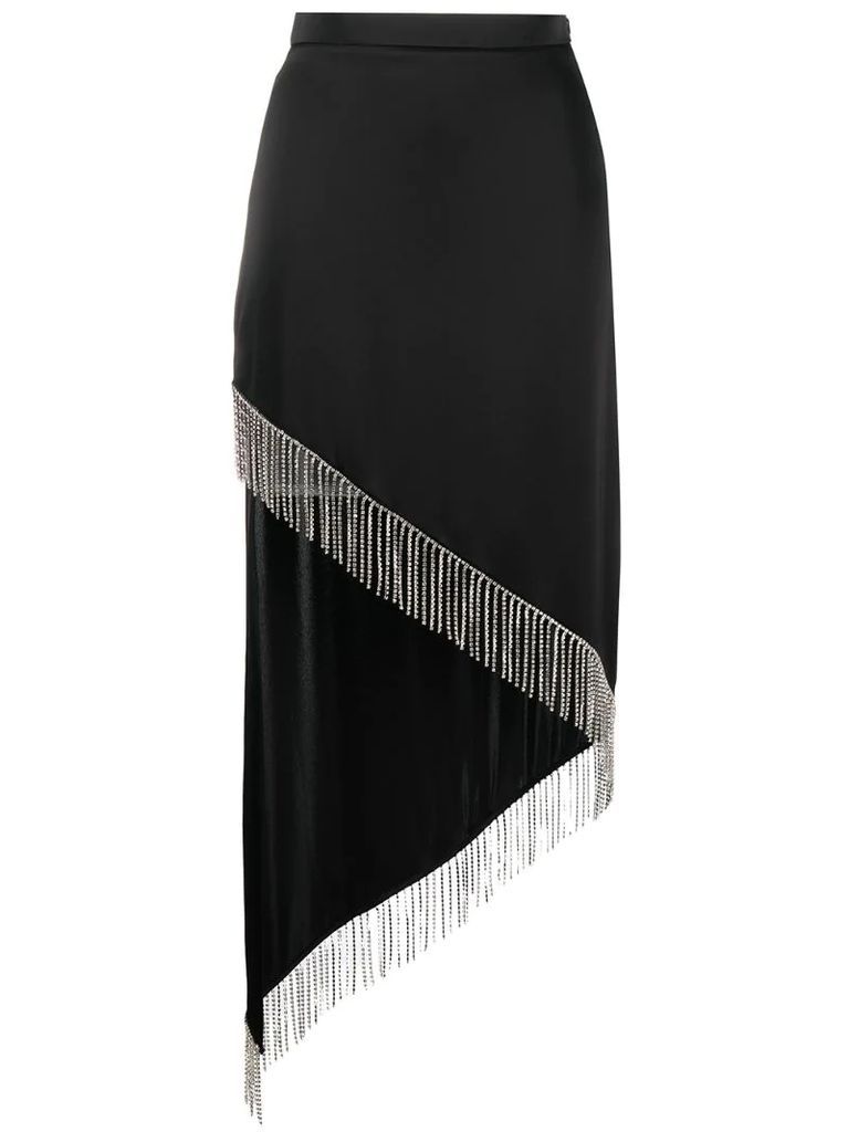 asymmetric high-waist fringed skirt