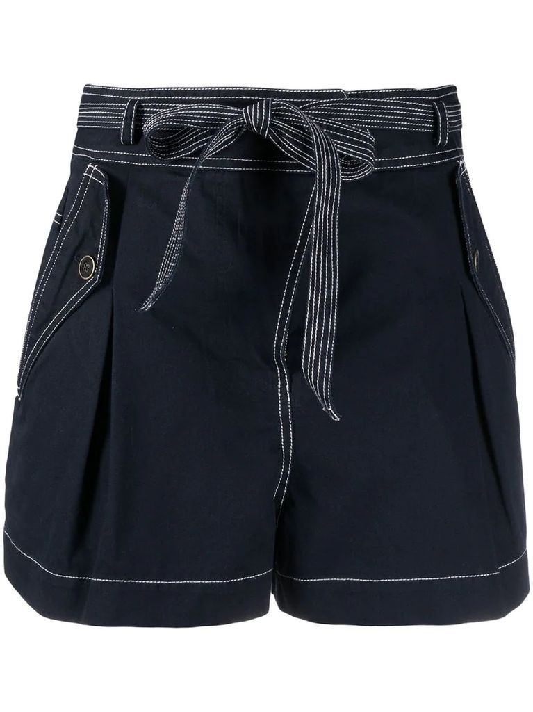 tied-waist cotton shorts